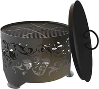 Костровая чаша с решеткой гриль и крышкой пламегасителем FIRE-HOUSE узор диаметр 50 с плоским дном Pd2-500узор