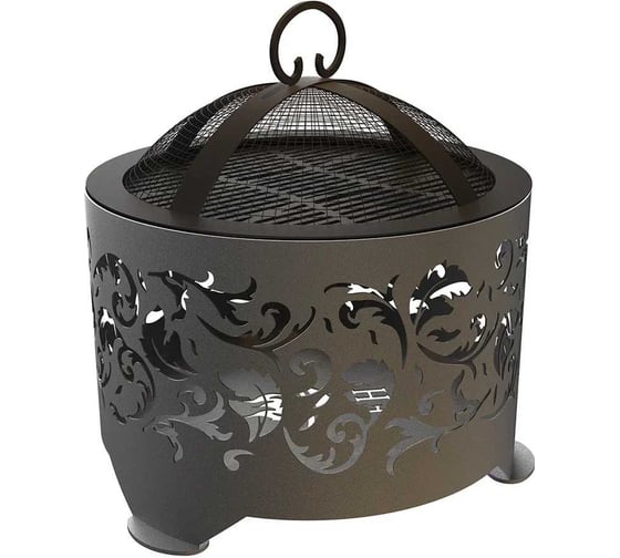 Костровая чаша с решеткой гриль и крышкой искрогасителем FIRE-HOUSE узор диаметр 50 с плоским дном Pd4-500узор 1