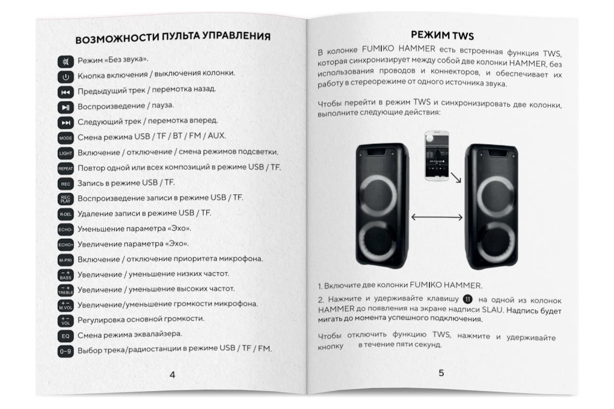 Портативная колонка FUMIKO HAMMER подсветка микрофон и пульт черная  FBS05-01 - выгодная цена, отзывы, характеристики, фото - купить в Москве и  РФ