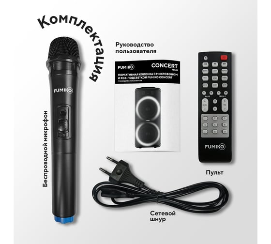 Портативная колонка FUMIKO CONCERT подсветка микрофон и пульт черная FBS48-01