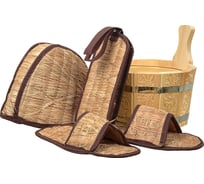 Подарочный набор Банные Штучки Бодрый пар 4 предмета: ушат, шапка, тапочки, мочалка 41315