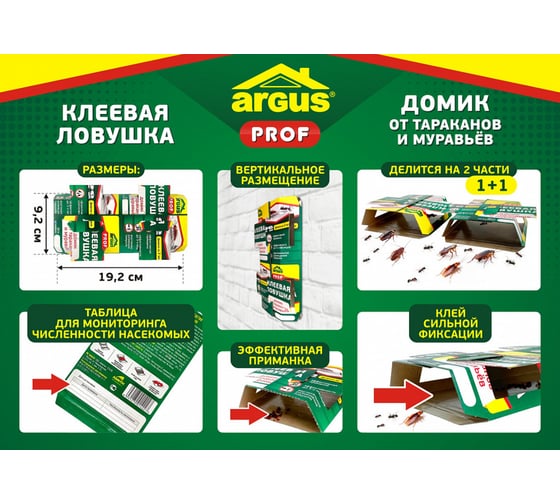 Клеевая ловушка домик с приманкой от тараканов и муравьев ARGUS PROF 2 в 1 AR-422