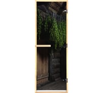 Дверь из стекла с фотопечатью Банные Штучки Веники 32669