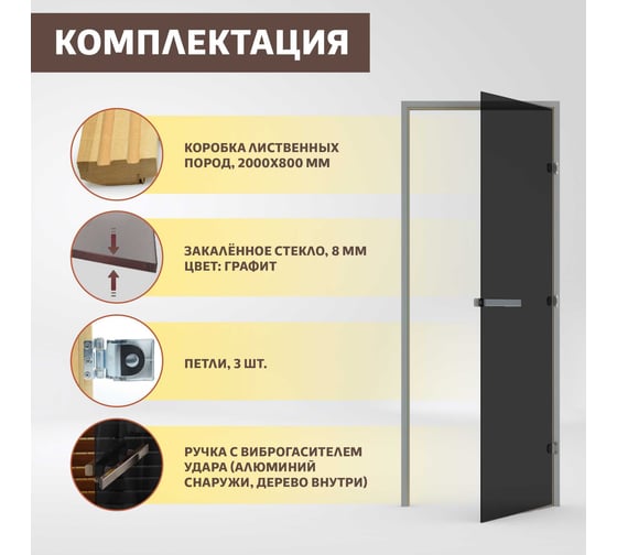 Дверь для бани DoorWood графит. 2000x800 мм по коробке. левая (петли слева) DW-00015815