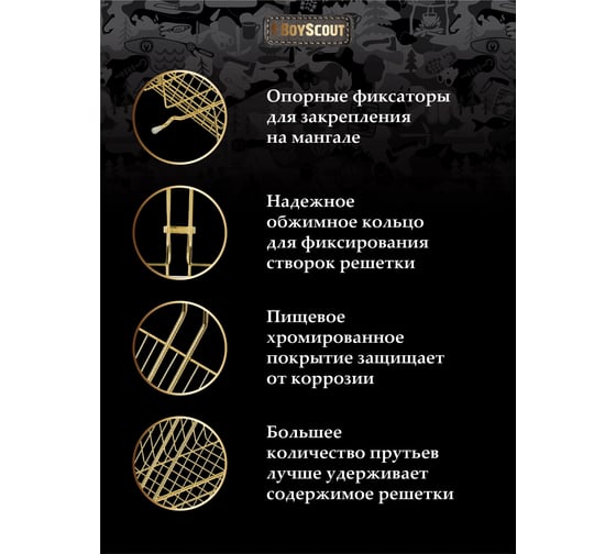 Универсальная решетка-гриль BOYSCOUT gold, 62(+5) х30х25х5.5 см 61901