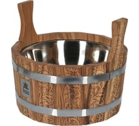 Ушат шайка Банные Штучки Цветочный орнамент c нержавеющей вставкой, 5 л, дуб 33371