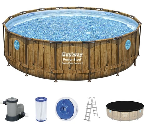Каркасный бассейн Bestway темное дерево 488х122 см, 19480 л, 5678 л/ч 56725 BW