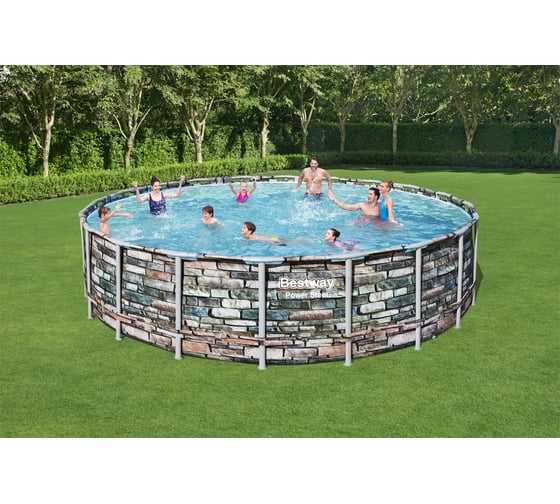 Каркасный бассейн Bestway Камень 610x132см, 9463л/ч, попл.-дозатор 56883 BW