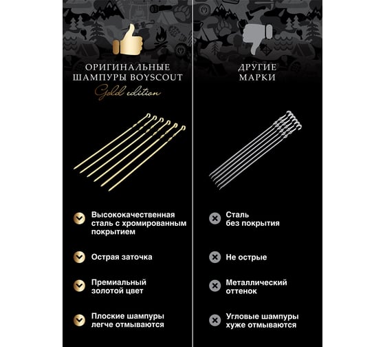 Набор плоских шампуров BOYSCOUT 60 см, 6 шт, в блистере GOLD / 12 61919
