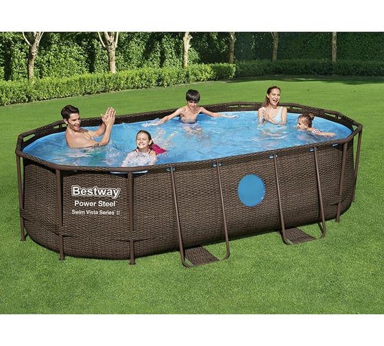 Каркасный овальный бассейн Bestway ротанг 427х250х100 см, 7250 л, 2006 л/ч 56714 BW 006263