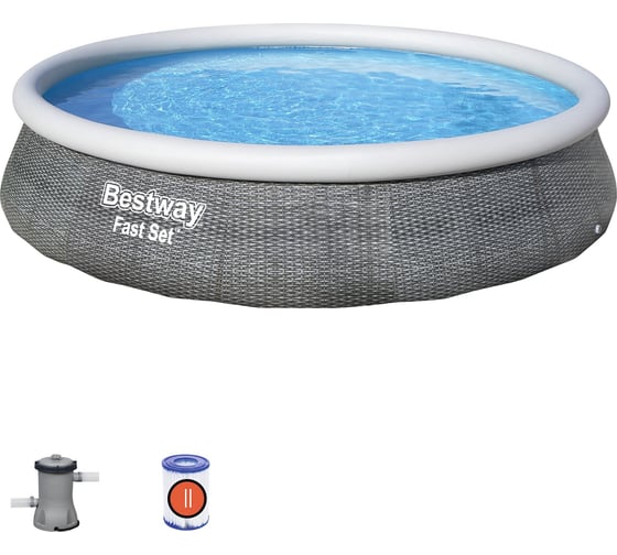 Бассейн с надувным бортом Bestway 396х84 см, 7340 л, 2006 л/ч 57376 BW 006187