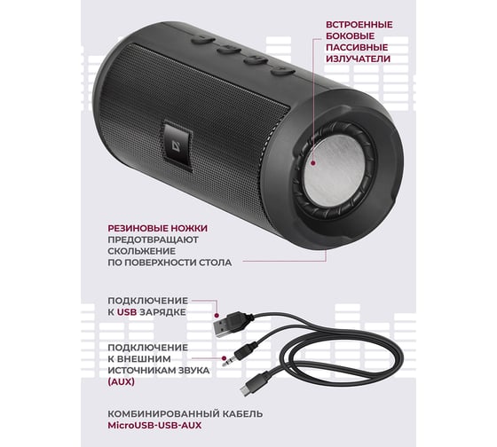 Портативная акустика Defender Enjoy S500, Bluetooth, 6Вт, FM/microSD/USB, 65682