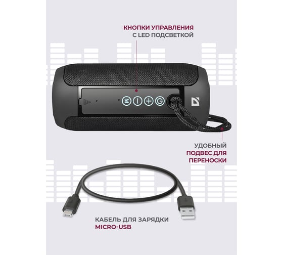 Портативная акустика Defender Enjoy S700, черный, 10Вт, BT/FM/TF/USB/AUX 65701
