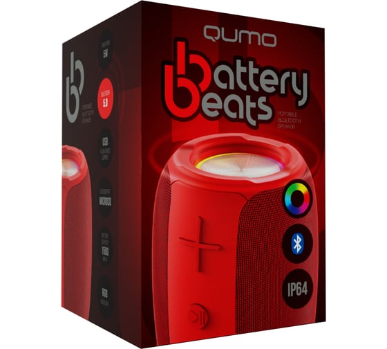 Колонка беспроводная QUMO BatteryBeats ВТ 052 ,BT5.0,5Вт, IP64, FM, SD, USB, AUX, подсветка,1500мАч, кр. 33037