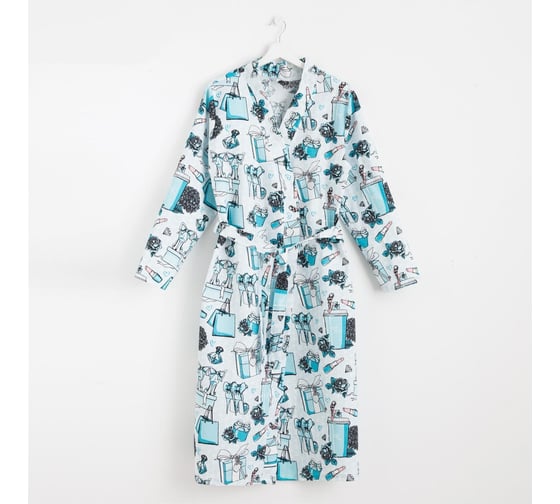 Женский удлиненный халат Этель Mint mood р.42-44 вафля, плотность 200г/м2, 100% хлопок 5928235