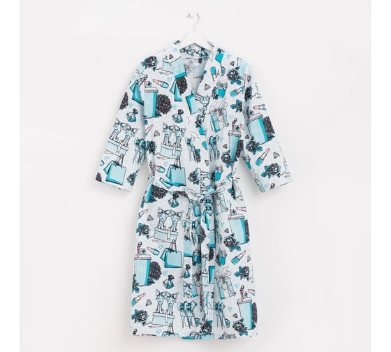 Женский халат Этель Mint mood рукав 3/4 р.42-44 вафля, плотность 200г/м2, 100% хлопок 5928232