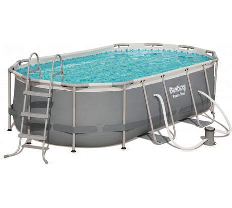 Каркасный овальный бассейн Bestway 427х250х100 см, 7250 л, фильтр-насос 2006 л/ч, лестница 56620 BW 004875