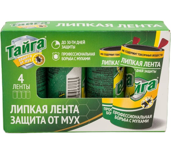 Липкая лента защита от мух Тайга в коробочке 4 шт ИН-101