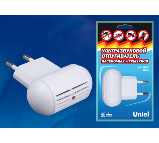 Ультразвуковой отпугиватель насекомых и грызунов Uniel 220В UDR-E10 WHITE UL-00004561