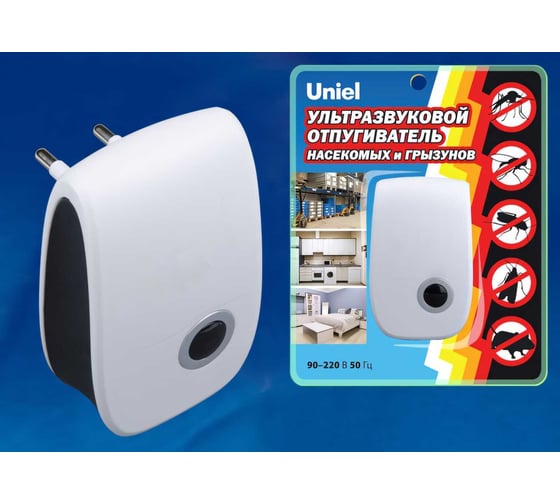 Ультразвуковой отпугиватель насекомых и грызунов Uniel 220В UDR-E11 WHITE UL-00004562