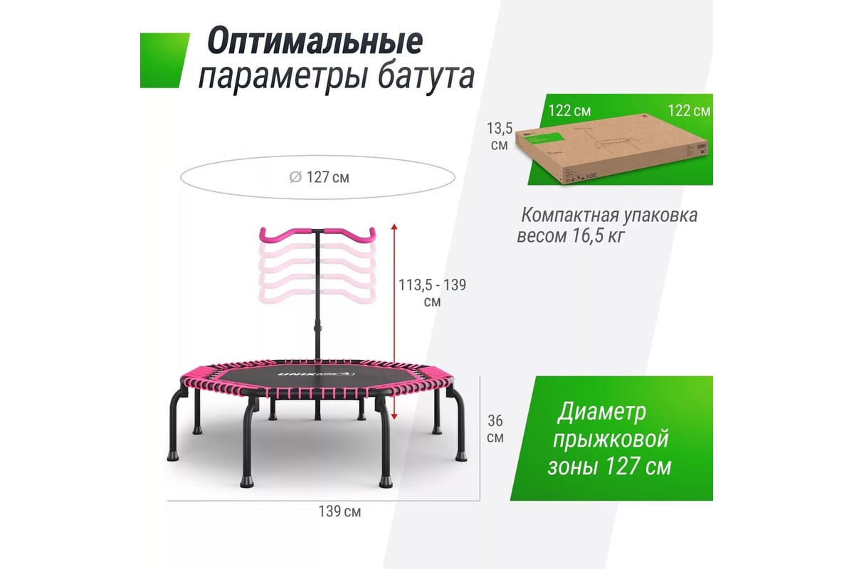 Батут UNIXline UNIX Line FITNESS Premium, 127 см, Pink + BP ...