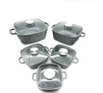 Набор квадратных казанов Edenberg 12 предметов, серый мрамор, 2.8/3.7/4.4/5.5/6.5 л EB-3987