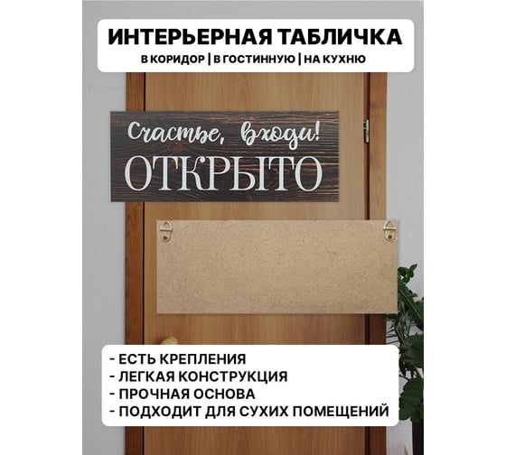 Табличка интерьерная Симфония Счастье входи. Открыто 10x25 см 3-092