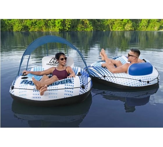 Надувной круг-кресло BestWay 137x137см Rapid Rider с ручками и подстаканником, навес, до 100 кг 43725 BW
