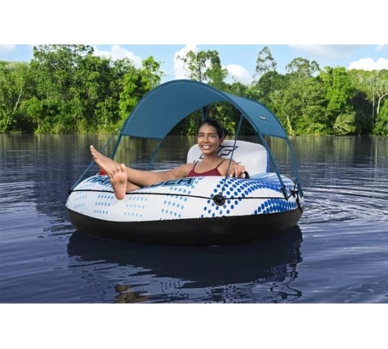 Надувной круг-кресло BestWay 137x137см Rapid Rider с ручками и подстаканником, навес, до 100 кг 43725 BW