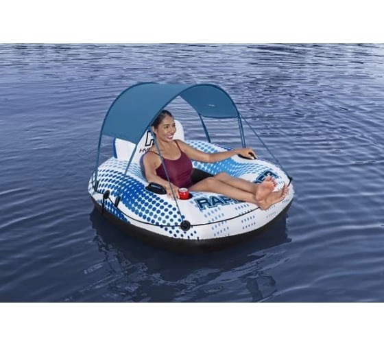 Надувной круг-кресло BestWay 137x137см Rapid Rider с ручками и подстаканником, навес, до 100 кг 43725 BW