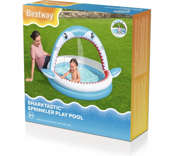Детский надувной бассейн Bestway Акула 163x127x92 см, с разбрызгивателем, 130 л, от 2 лет 53157 BW