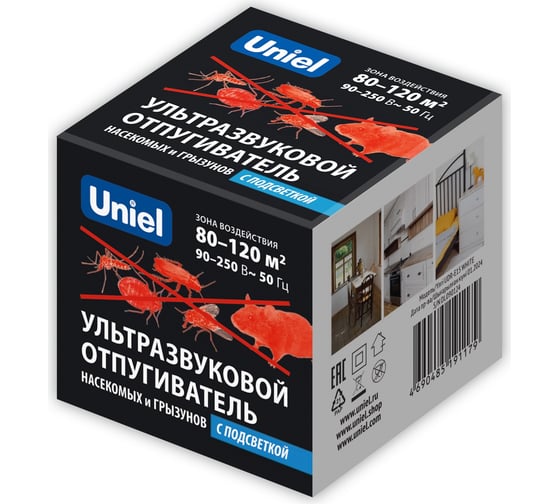 Ультразвуковой отпугиватель насекомых и грызунов Uniel UDR-E15 WHITE UL-00011807