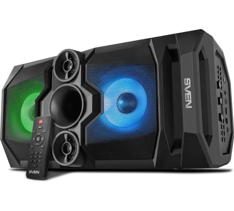Акустическая система SVEN 2.0 PS-655, черный, мощность 2x25 Вт (RMS), Bluetooth, FM, USB, microSD, LED-дисплей, пульт, встроенный аккумулятор SV-020163