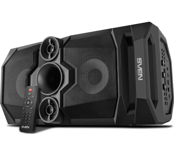 Акустическая система SVEN 2.0 PS-655, черный, мощность 2x25 Вт (RMS), Bluetooth, FM, USB, microSD, LED-дисплей, пульт, встроенный аккумулятор SV-020163