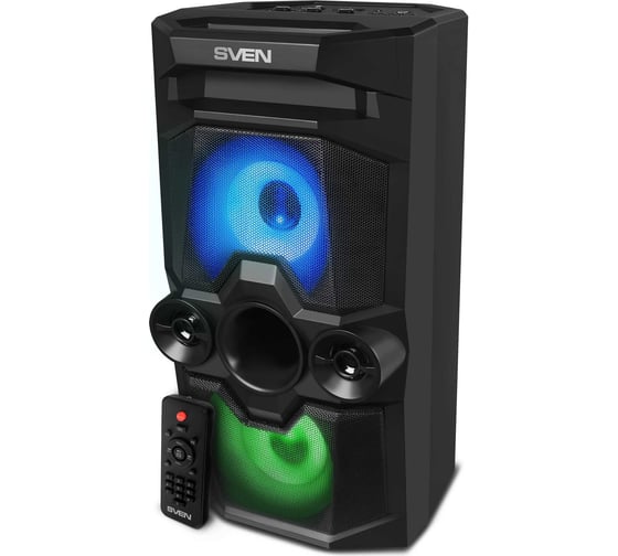 Акустическая система SVEN 2.0 PS-655, черный, мощность 2x25 Вт (RMS), Bluetooth, FM, USB, microSD, LED-дисплей, пульт, встроенный аккумулятор SV-020163