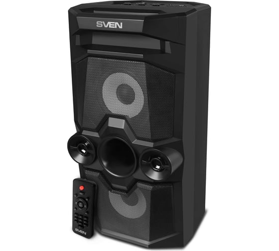 Акустическая система SVEN 2.0 PS-655, черный, мощность 2x25 Вт (RMS), Bluetooth, FM, USB, microSD, LED-дисплей, пульт, встроенный аккумулятор SV-020163