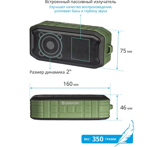 Портативная акустика DEFENDER G14, 7 Вт, IP66/BT/FM/TWS, 65014