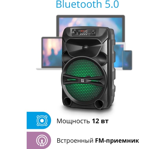 Портативная акустика DEFENDER G110, 12Вт, Light/BT/FM/USB/LED/AUX, 65110