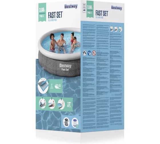 Бассейн Bestway Fast Set 366x76 см, 5377л, фильтр-насос 1249 л/ч 57445 BW