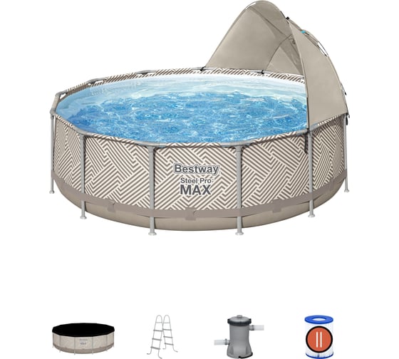 Каркасный бассейн Bestway Steel Pro Max 396x107см, 11133 л, фильтр-насос, 2006 л\ч, лестница, тент, навес 561FY BW