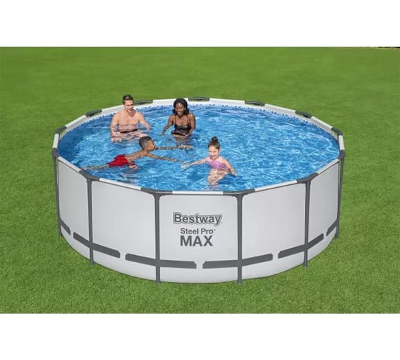 Каркасный бассейн Bestway Steel Pro Max 396x122см, 12690л, фильтр - насос 3028л/ч, лестница, тент 5618W BW