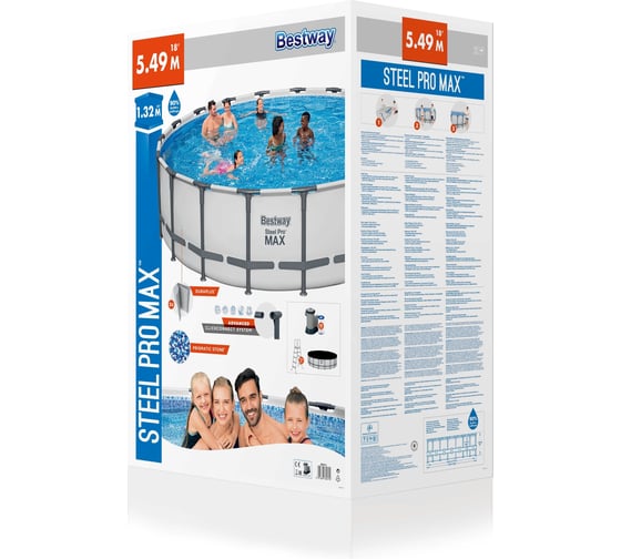 Каркасный бассейн Bestway Steel Pro Max 549x132 см, 26000 л, фильтр-насос, 5678 л\ч, лестница, тент 561FJ BW