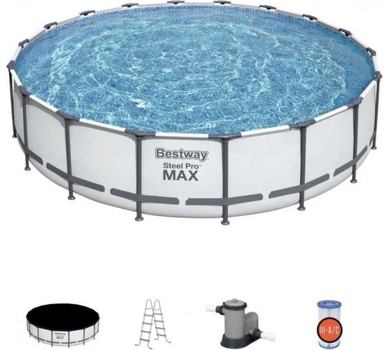 Каркасный бассейн Bestway Steel Pro MAX 427x122 см, 15232 л, фильтр-насос 3028л/ч, лестница, тент 5619D BW