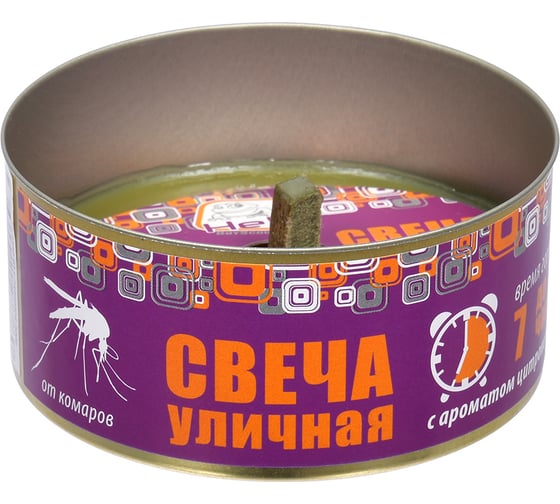 Уличная свеча от комаров HELP в жестяной банке, цитронелла 4 80011-1 1