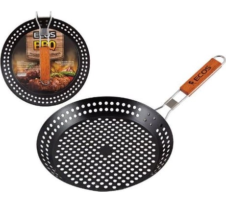 Круглая решетка для гриля Ecos 24031D с антипригарным покрытием и деревянной ручкой, 30х30х5см 999626