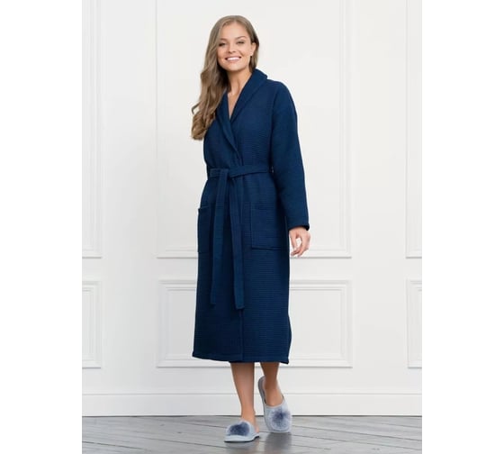 Вафельный халат Arya home Pamira унисекс, синий, M 8680943075185