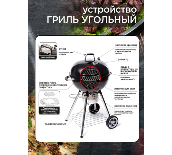 Гриль угольный сферический с эмалевым покрытием Forester PRO 57 см со съемным зольником (1) BQ-W22
