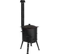 Комплект казан с печкой Davr Metall 10 л, плоское дно, с дымоходом, съемные ножки печь+казан10(плоск)