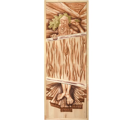 Глухая дверь из цельного массива Банные Штучки Озорной Дед, 1.9x0.7 м, липа Класс А, коробка из сосны, 32703