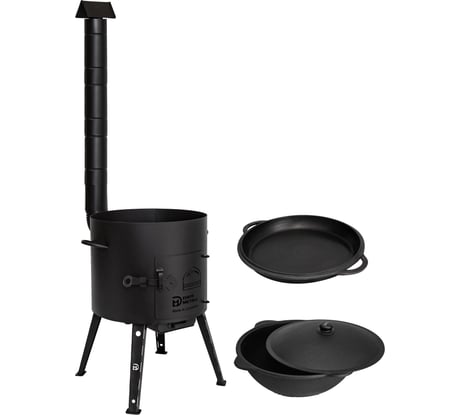 Печь + казан + крышка сковорода Davr Metall (12 литров плоское дно) печь+казан12(плоск)+сковорода